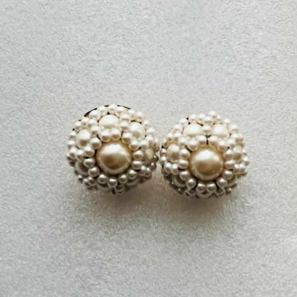 Vintage Clip-on Faux Pearl Cluster Earrings